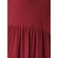 thumbnail image 3 of INSPIRE CHIC Women's Fall Long Sleeve Casual Loose Pleated Tiered Crewneck Swing Midi Dress with Pockets L Wine Red, 3 of 6