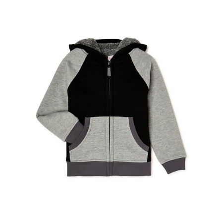 Wonder Nation Boys Faux Sherpa-Lined Hoodie Jacket with Full Zip, Sizes 4-18 & Husky