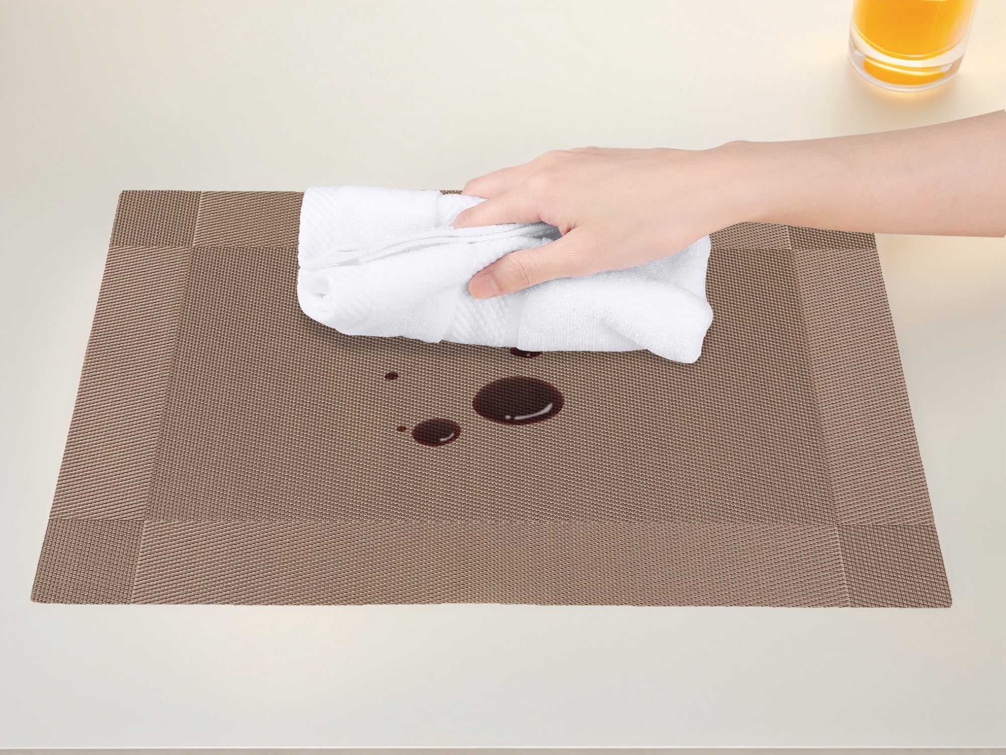 Unique Bargains Set of 8 Washable Wipeable Heat Resistant Table Placemat Champagne 18x12in