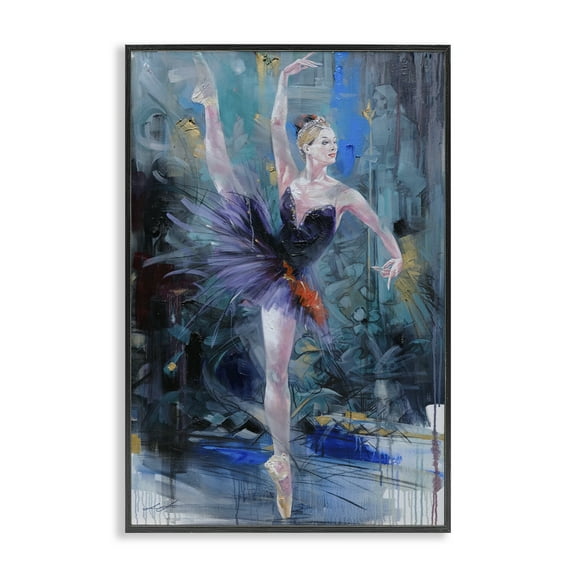 Stupell Industries Vivid Ballet Dancer on Blue People Painting Black Framed Art Print Wall Art, 12 x 18