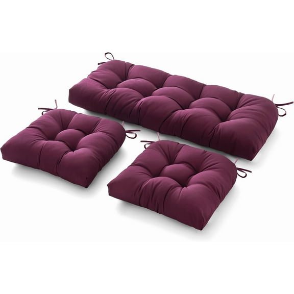 3 Pieces Outdoor Chair Cushions Clearance with Ties,44x19x5 Inches,1 Love seat &2 U-Shape Tufted Patio Cushions for Wicker Outdoor Furniture,All Weather,Blue