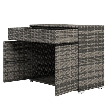 Pool Storage Cabinet Outdoor Waterproof PE Wicker Gray - Towel & Gear Organizer with Drawer