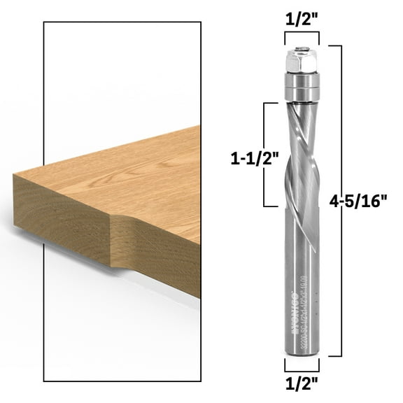 1/2" Down-Cut Flush Trim Solid Carbide Spiral Router Bit - 1/2" Shank - Yonico 32200-SC