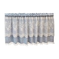 thumbnail image 2 of Yomiee Blue Gingham Lace Kitchen Curtain Tier 39.37 x 19.69 in, Checkered Cafe Curtain with Floral Lace Embroidery & Pom Pom Trim, Farmhouse Rod Pocket Short Curtain for Kitchen, Cafe Window, 2 of 6