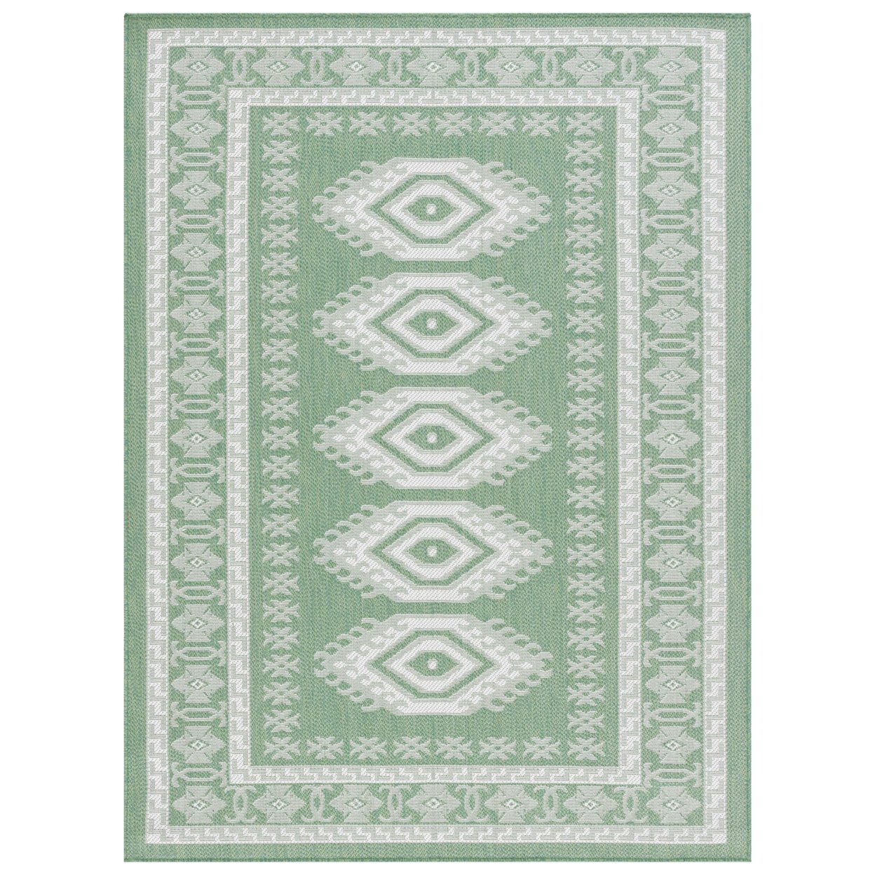 SAFAVIEH Machine Washable Rug Indoor/Outdoor Bermuda Collection - Bermuda Fredrick Geometric Indoor/Outdoor Area Rug, Green/Ivory, 6'7" x 6'7" Round
