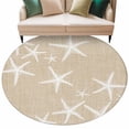 thumbnail image 2 of Round Area Rugs Collection 5 Ft, Coastal Starfish Non-Slip Residential Carpet, Summer Ocean Waves Ombre Sea Beige Indoor Crawling Mats Runner Rugs for Living Room/Dining Room/Bedroom, 2 of 9
