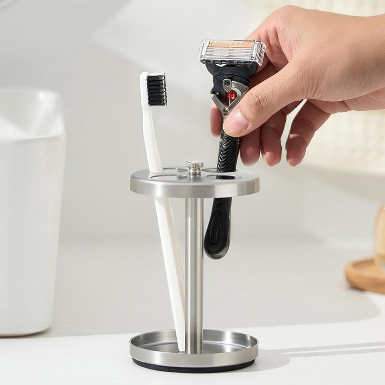 LEC Stainless Steel Toothbrush Holder With Suction Cup – Wall-Mounted Bathroom Organizer, No Drilling Needed