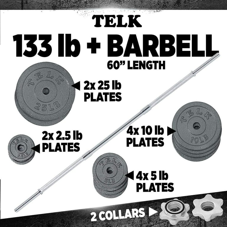  TELK Adjustable Weights (133 LBS with 60 Barbell) with Cast  Iron, Gloss Finish and Secure Collars : Sports & Outdoors