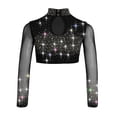 thumbnail image 2 of vastwit Kids Girls Sparkly Rhinestone Sheer Mesh Long Sleeve Shirt Skating Gymnastics Lyrical Dance Crop Top Black 8, 2 of 5