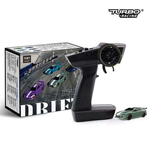 TURBO RACING 1:76 Flat Running Drift Car C75 C61 C62 C63 C64 C74 Full Scale Mini Remote Control Car Rc Simulation Desktop RTR C62 Pale Green