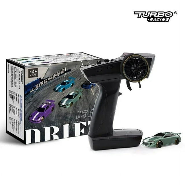 TURBO RACING 1:76 Flat Running Drift Car C75 C61 C62 C63 C64 C74 Full Scale Mini Remote Control Car Rc Simulation Desktop RTR C62 Pale Green