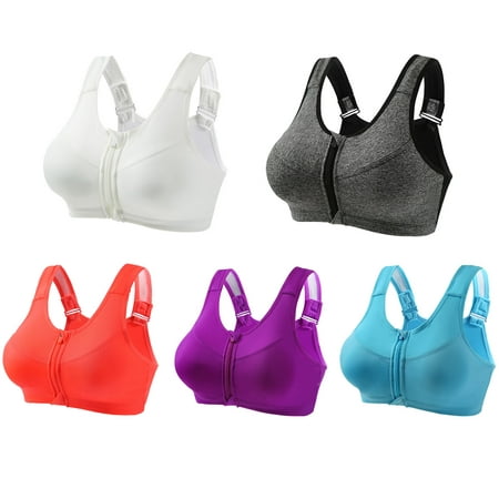 

Joau 5 Pack Sports Bras for Women Plus Size Front Closure High Impact Racerback Sports Bra Comfort Breathable Seamless Wirefree Padded Yoga Workout Exercise Bra Activewear