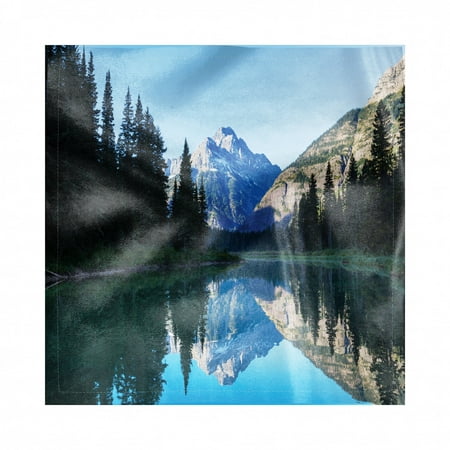 Glacier National Park Napkins Set of 4, Montana USA Nature Themed Photo of Mountain Reflection on Lake, Silky Satin Fabric for Brunch Dinner Buffet Party, by