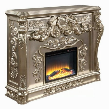 Esen LED Electric Fireplace, Scrolled Classical Silver Wood, 66 Inch