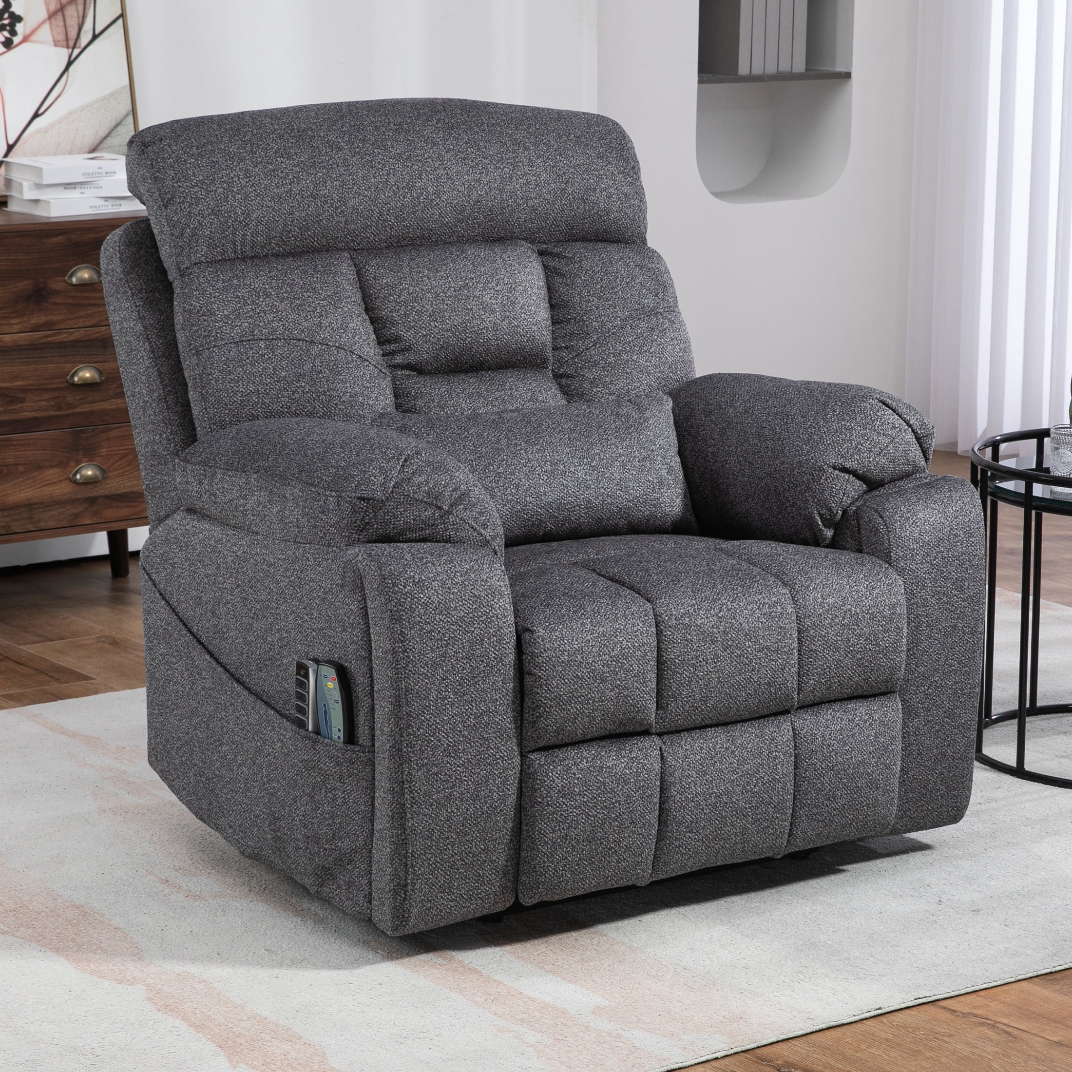 SYNGAR Power Lift Recliner Chair for the Elderly, Oversized Recliner with Massage and Heat, 2 Hidden Cup Holders, Side Pockets, 26" Width of Seat, 4 Motor, Reclining Chair, Dark Gray
