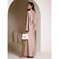 thumbnail image 2 of Coral Pink Satin Long Sleeve Modest Arabic Evening Gown, 2 of 21