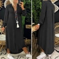 thumbnail image 4 of Quixlent Fall Spring Lady Dress Single-breasted Lapel Loose Long Sleeves Chest Pocket Split Hem Plus Size Dress Solid Color Buttons A-line Daily Wear Maxi Dress, 4 of 8