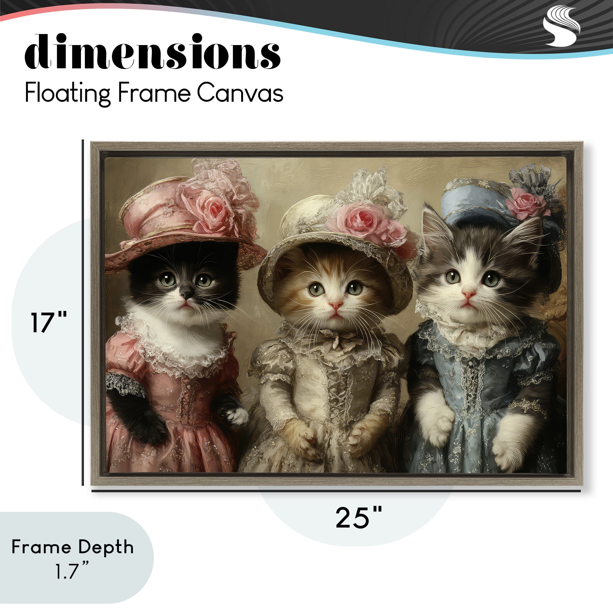 Stupell Industries Vintage Dress Cats Brown Framed Floater Canvas Wall Art, design by The Wands Want