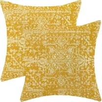 Boho Pillow Covers Set of 2 16x16 Inch Yellow Carpet Pattern Decorative Throw Pillows with Linen Ethnic Design for Farmhouse Cushion Outdoor Sofa Couch Decor Add Vibrant Bohemian Vibes
