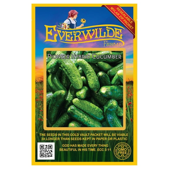 Everwilde Farms - 100 Pioneer F1 Hybrid Cucumber Seeds - Gold Vault Jumbo Bulk Seed Packet