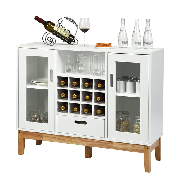 Costway Wood Wine Storage Cabinet With, Wooden Wine Cabinet With Doors