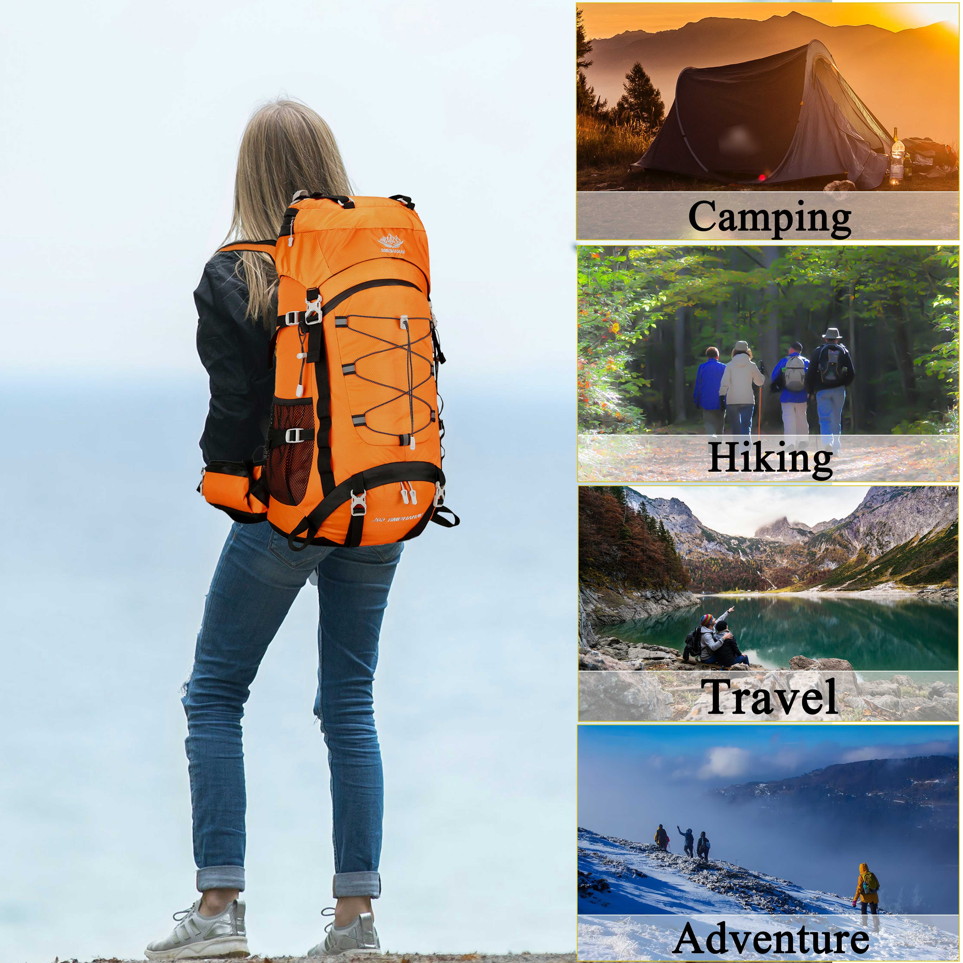 60L Travel Hiking Camping Backpack with Rain Cover, Backpack Water Resistant,Climbing Backpack for Men Women