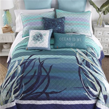 Summer Bedspreads On Sale American Heritage Textiles Z87007 110 x 96 in. Summer Surf 3 Piece Cotton Quilt Set, Multi Color - King Size ()