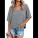 thumbnail image 3 of Camisetas de Verano con Cuello en V para Mujer, Blusas Casuales de Corta, Holgadas y Básicas. Gris L, 3 of 9