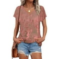thumbnail image 2 of JSheng Women Summer Tops Fashion Printed V-neck Short-sleeved T-shirt Loose Casual Short Sleeve Top Pink S, 2 of 5