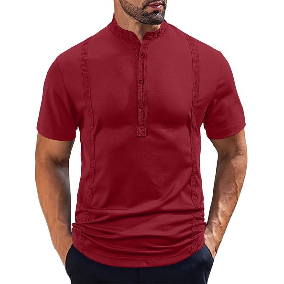 Klisyaur Shirt for Men Short Sleeve Crewneck Button Shirts Solid Color Casual Fashion Summer Tees Top