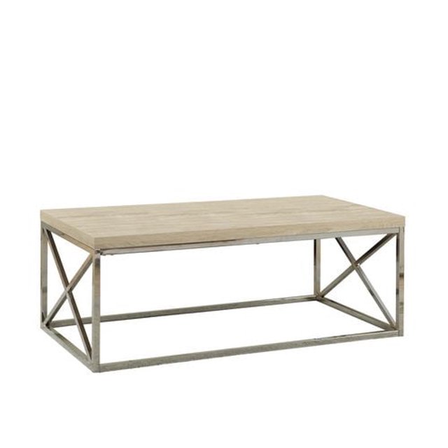 Monarch Specialties Coffee Table, Accent, Cocktail, Rectangular, Living Room, 44"l, Metal, Laminate, Natural, Chrome, Contemporary, Modern