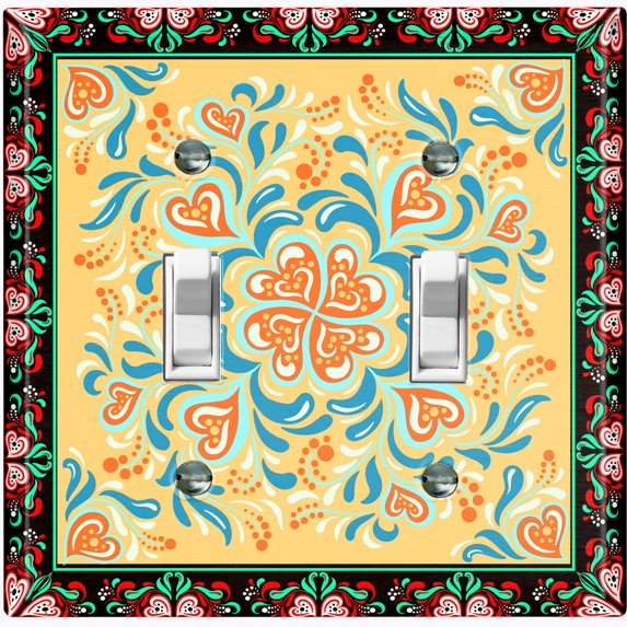Metal Light Switch Plate Cover Yellow Flower Heart Mandala Tile Pattern TIL031