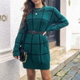 thumbnail image 5 of Color Block Sweater Dresses for Women Winter Fashion Long Sleeve Dress Casual Round Neck Knit Sweater Dress, 5 of 5