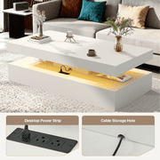BaPiPro 47 Inch Modern LED Coffee Table with 2 Drawers, USB Charging & Smart Control, Large Center Table for Living Room, White