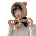 thumbnail image 2 of Winter Warm Rex Fur Hat Women 2-in-1 Function Hoods with Scarf Hats Hooded Muffler Fur Headband Cap, 2 of 8