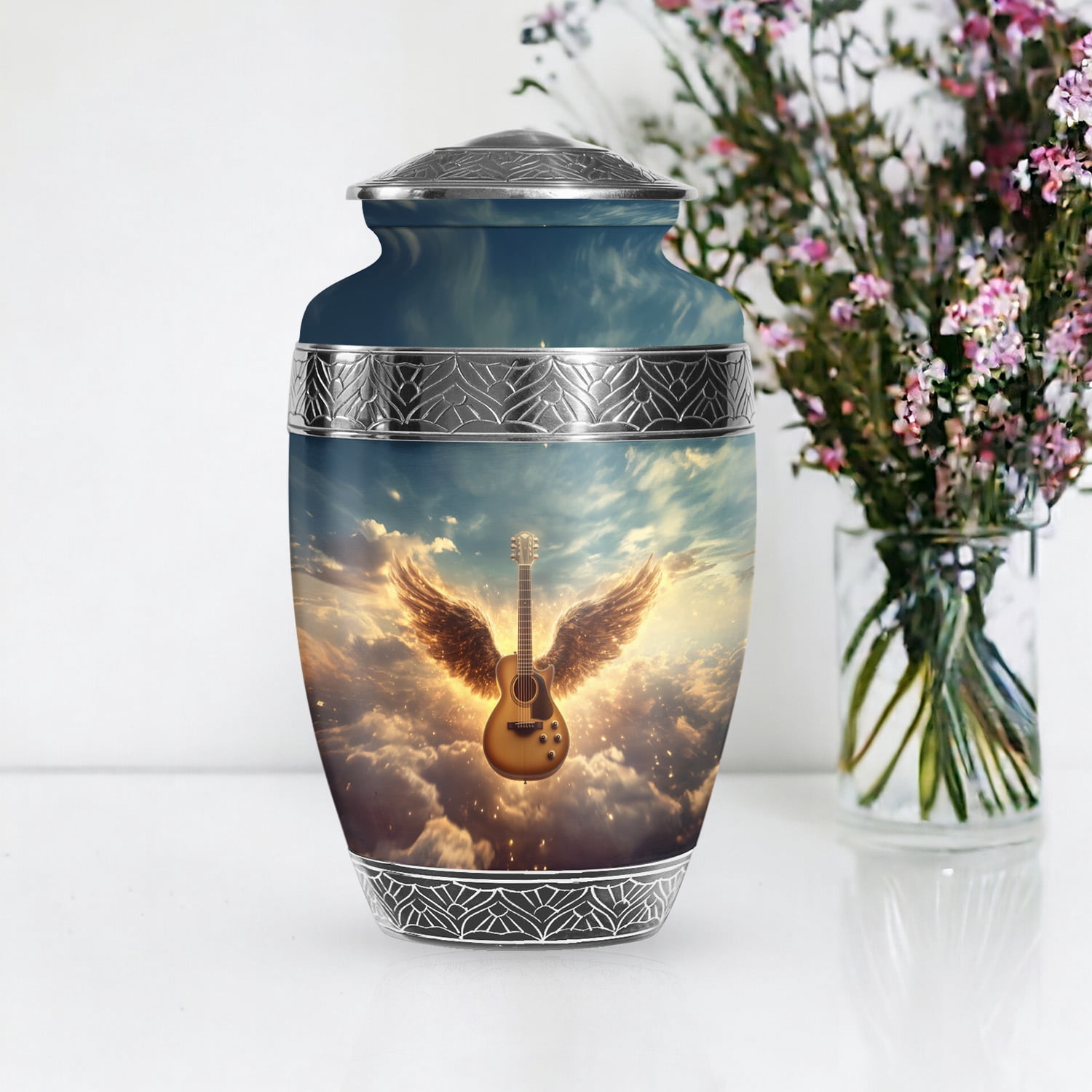 YATSKIA Angel Wings Guitar Burial Urn For Ashes Adult Female And Male, Decorative Urns Large For Human Ashes Adult Men And Women, (200 Cubic, Large 10 Inch)