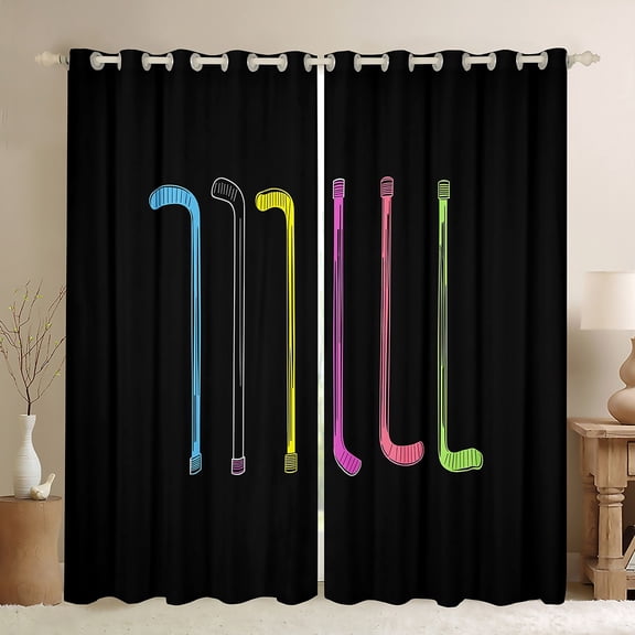 Manfei Colorful Hockey Stick Blackout Curtains Set of 2 (52x84 Each),Ball Game Gaming Window Curtains,Sport Theme Curtains and Drapes For Boys Teens,Ultra Soft Home Decor