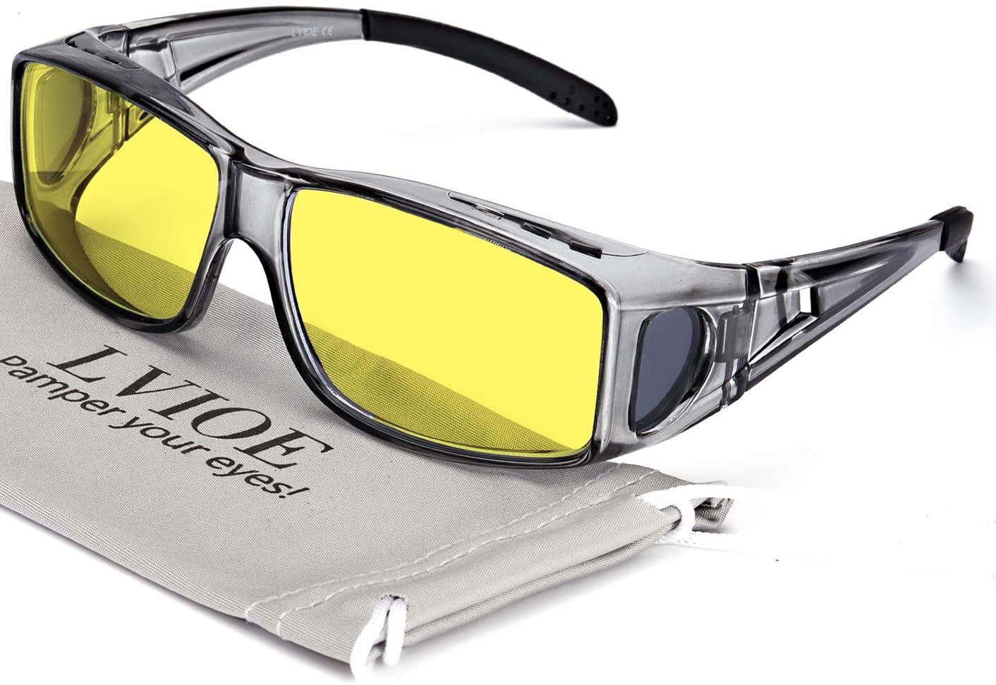 Wrap Around Night Vision Glasses, Fit Over Prescription Glasses with HD