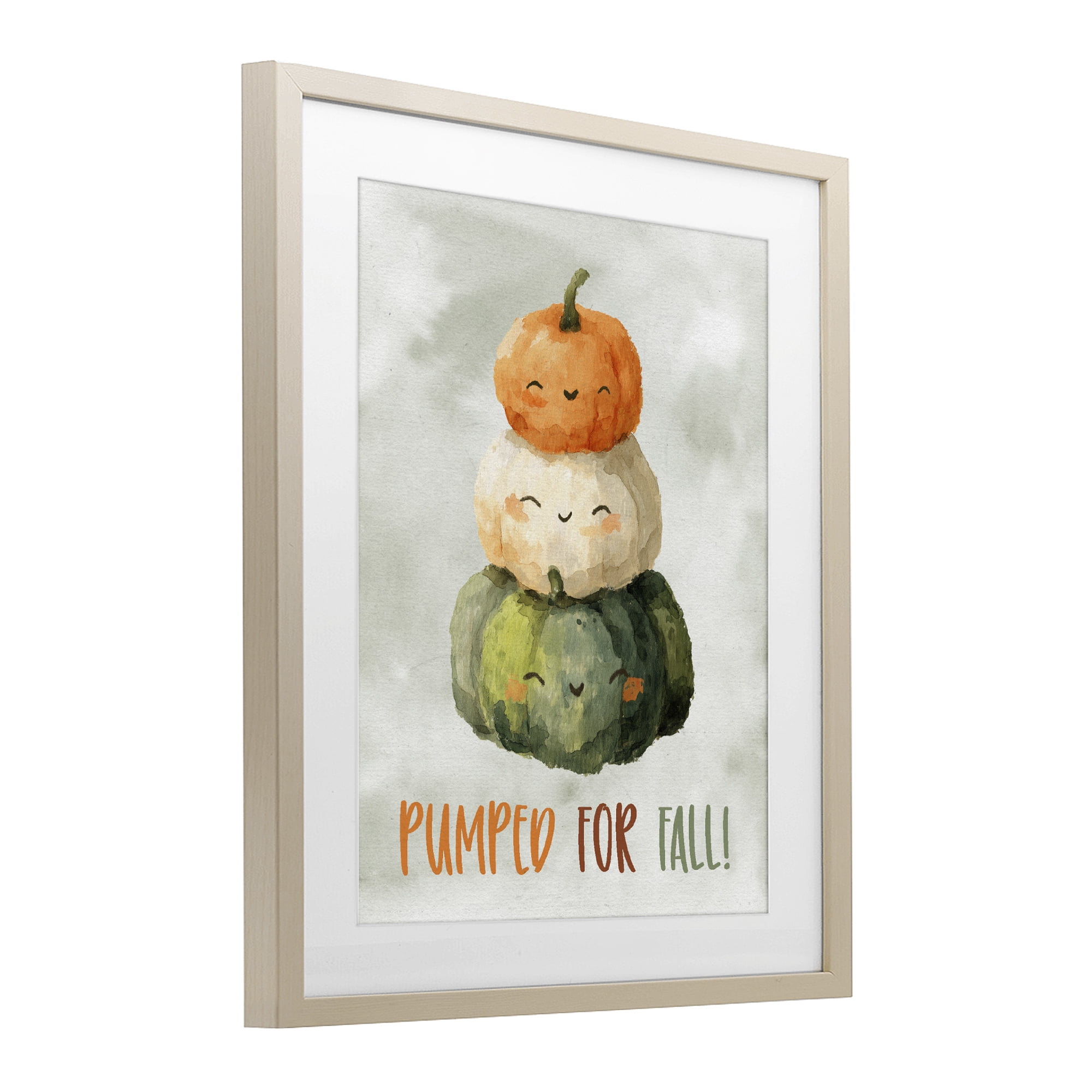 Stupell Industries Smiling Pumpkins Pumped For Fall Birch Framed Print Under Glass, design by Ziwei Li