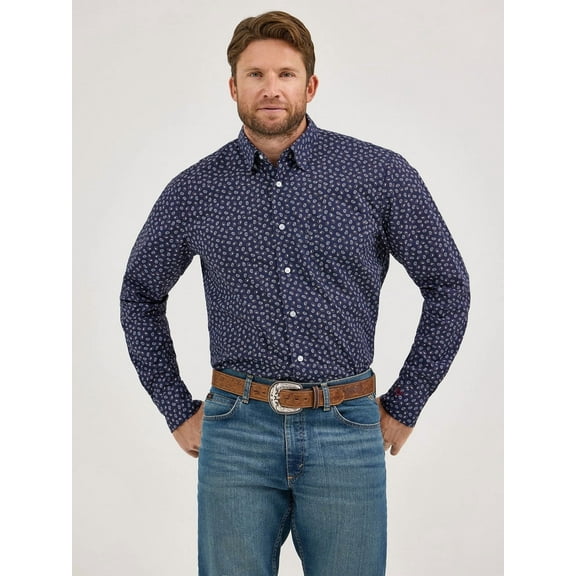 Wrangler Mens Cody Johnson Navy Print Shirt
