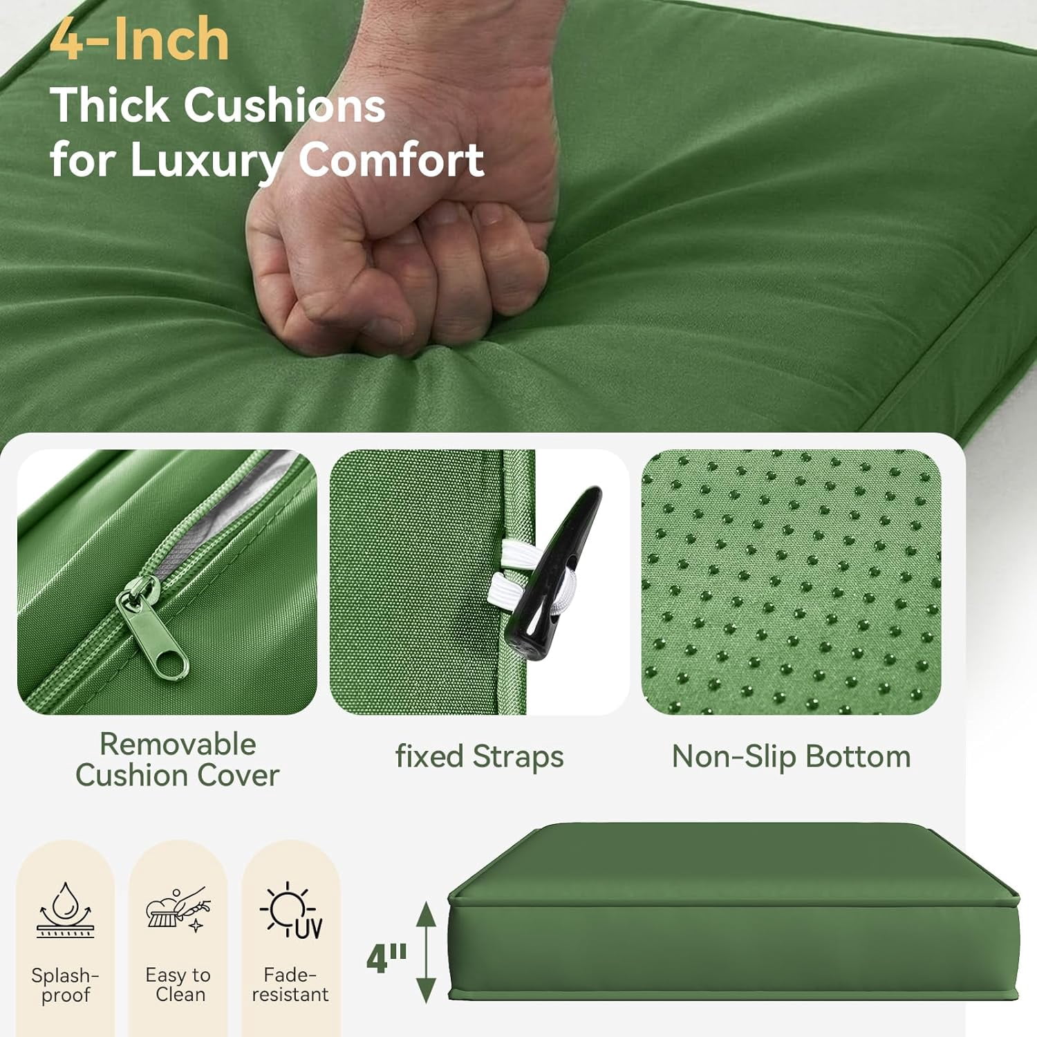 Aoxun Patio Furniture Cushions for Outdoor Furniture Set of 4, Thick Replacement Patio Couch Cushions for Outdoor Furniture, 7-Piece Splashproof Fade Resistant Outdoor Couch Cushions, Green