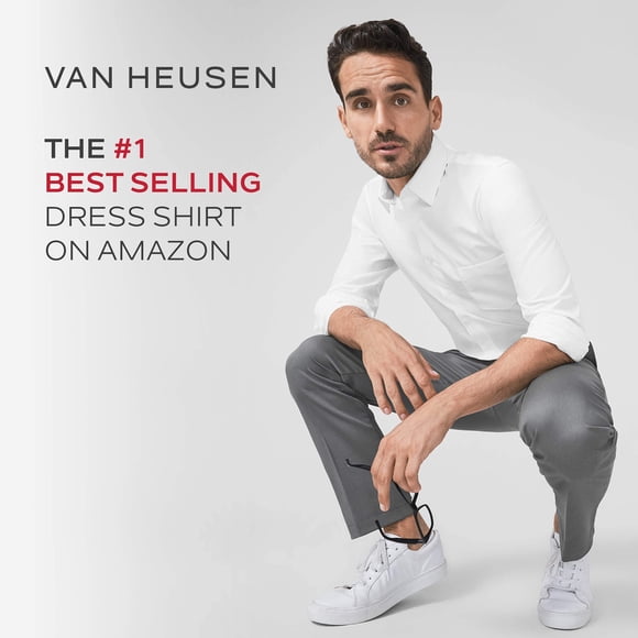 Van Heusen Men's Poplin Regular Fit Solid Point Collar Dress Shirt, Scallop, 15.5" Neck 36"-37" Sleeve
