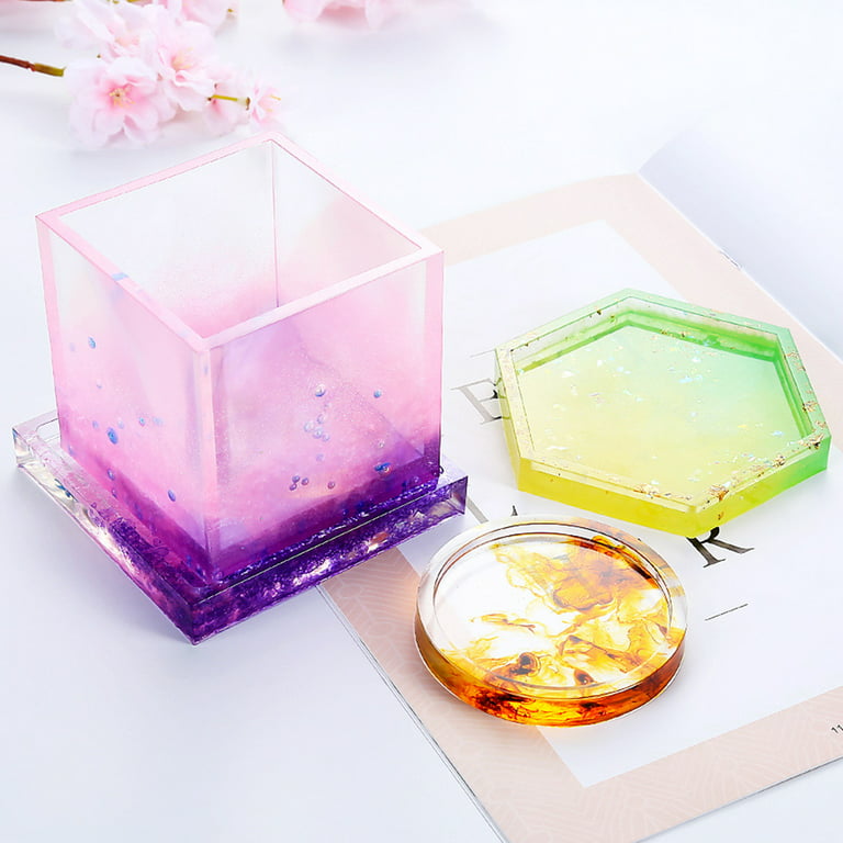 Resin Silicone Mold Large Resin Casting Molds Includes Round Cylinder Cube  Bowl Epoxy Resin Art Molds for Flower Pot Ashtray Candle Soap Pen Holder  and Jewelry Making Home Decoration 