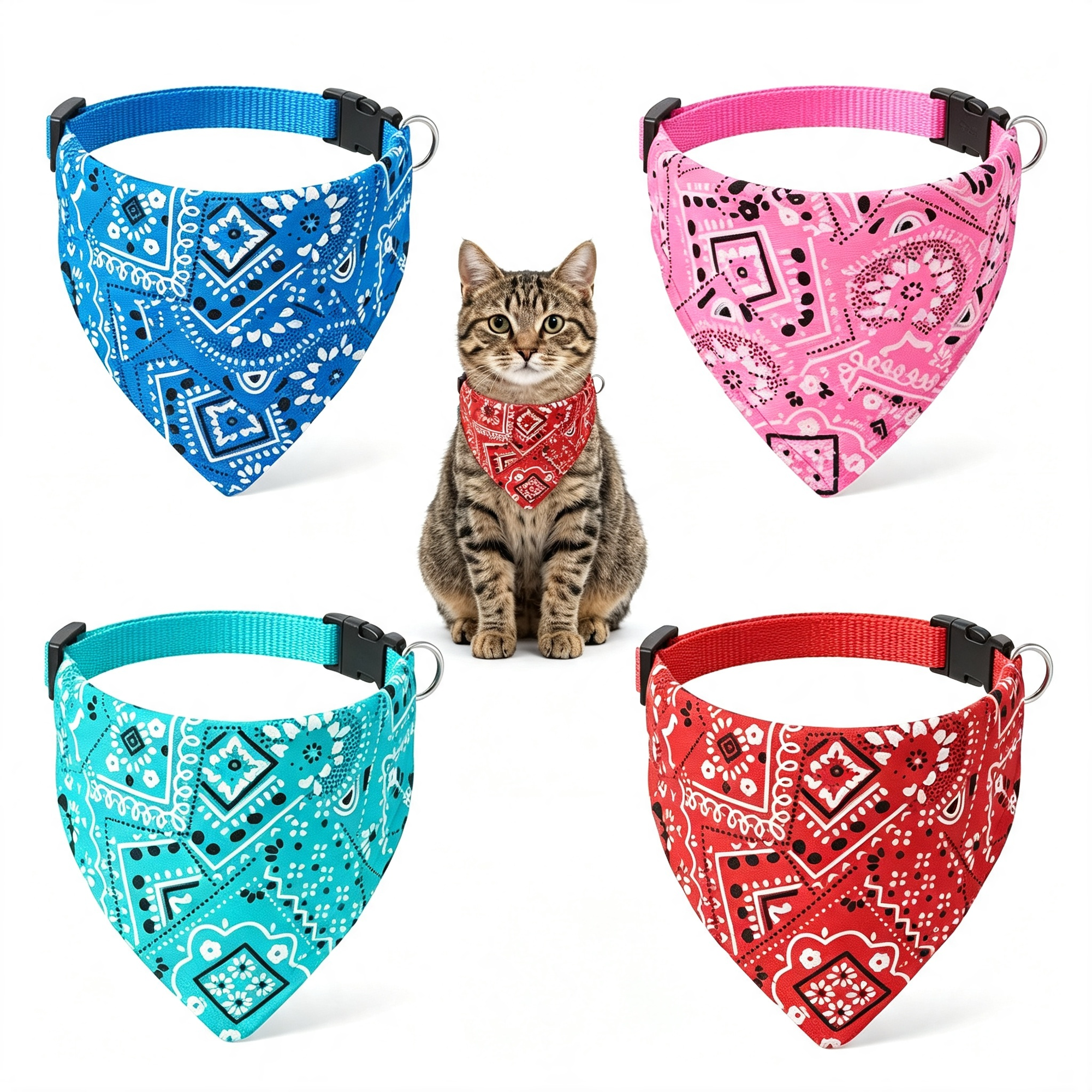 LADYGYM 4 Pcs Cat Bandana Collars Pet Neck Scarf Set for Cats and Small Pets Multi-Color Suitable for Neck Circumference 19-32 Cm Cat Bandana