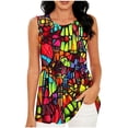 thumbnail image 3 of Craaazy Women's Casual Summer Floral Print Sleeveless Round Neck Pleated Tank Shirt Loose Fit Comfy Flowy Tops, 3 of 6
