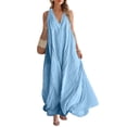thumbnail image 2 of Women's Summer Linen Maxi Dress Flowy V Neck Sleeveless Casual Beach Vacation Boho Long Sundresses, S, 2 of 6