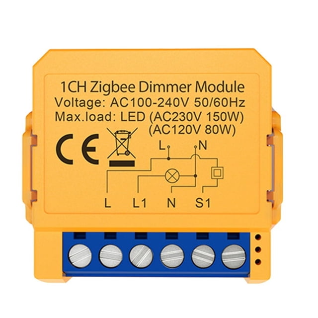 Tuya Zigbee Smart Dimmers Switch Module 1CH Control LED Lights Dimmable Switch Stepless Dimming+Voice Control,1 x Dimmer Switch,Yellow