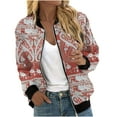 thumbnail image 3 of YUGYXL Womens Casual Zip Jackets Trendy Print Aztec Bomber Jacket Lightweight Plus Size Streetwear Windbreaker Loose Fit Stand Collar Varsity Jacket Gift for Family, 3 of 6