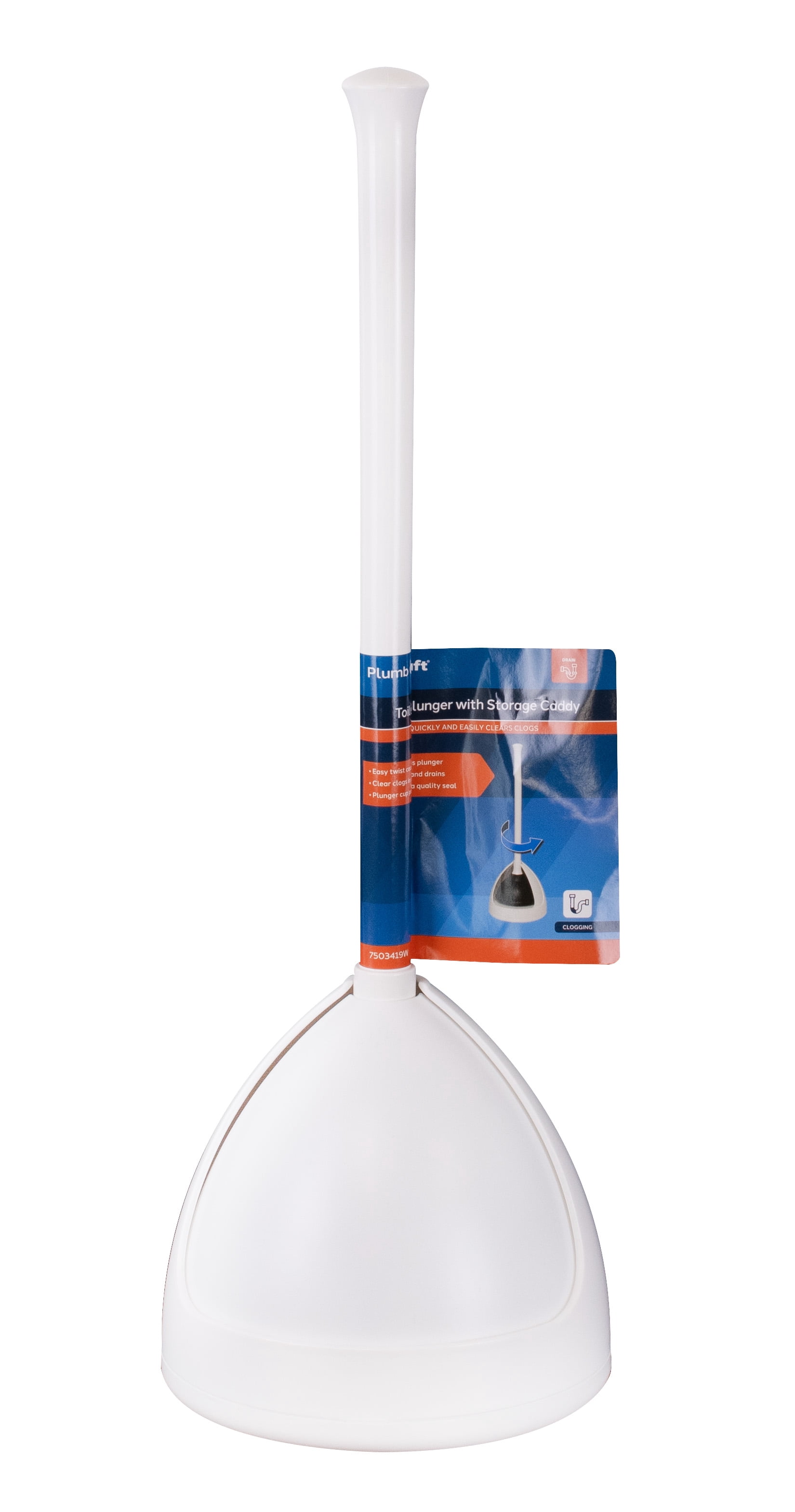New Plumb Craft Toilet Plunger Drain Plunger with White Twist Caddy Storage Holder