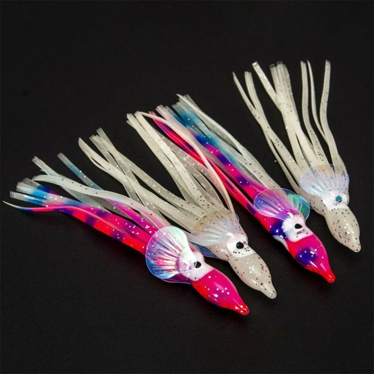 10pcs Durable Soft Silicone 5/6/10cm Swim Squid Skirt Lure Long Tail Saltwater Octopus Bait Fishing Tackle Pink-6cm